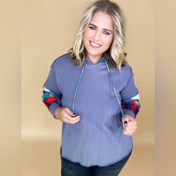 New Easel Ash Hoodie with Plaid Accents Relaxed Fit Size Large HTF - Picture 5 of 9